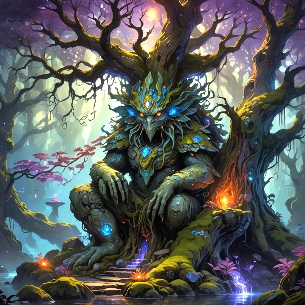 Mystical Forest Guardian with Glowing Portal