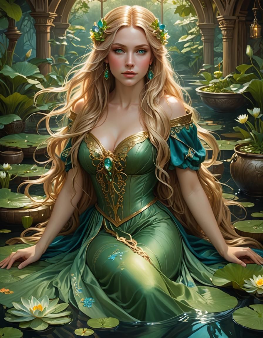 Ethereal Fey Woman in Cottage, Digital Art