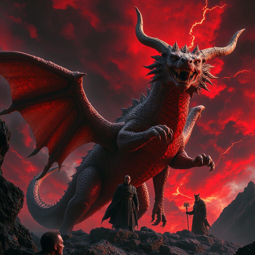 Epic Dragon and Beast in Dark Fantasy Scene