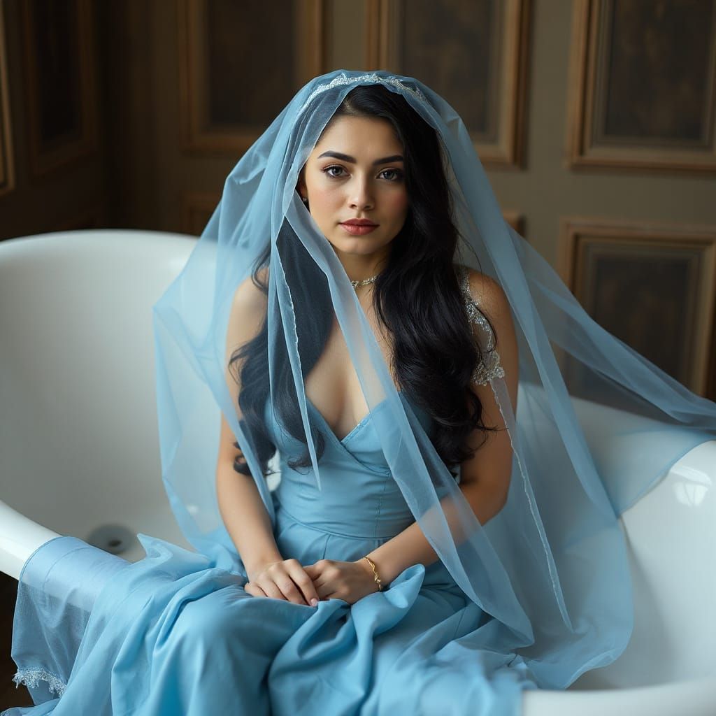 Victorian Era Woman in Blue Veil