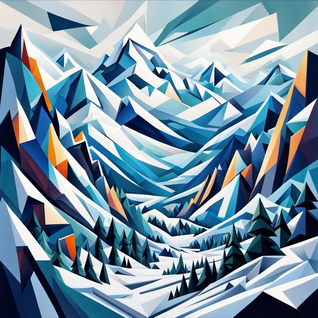 Abstract Snowy Mountain in Geometric Art Deco Style