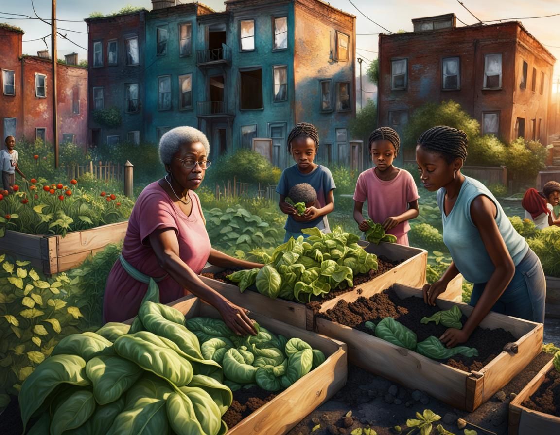 Hyperrealistic Urban Garden at Sunset