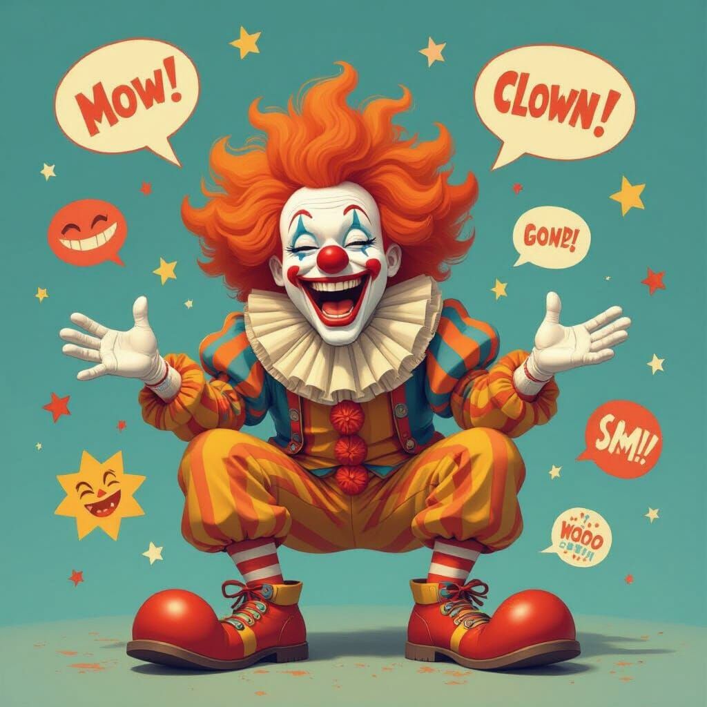 Colorful Clown Laughing in Whimsical Digital Art Style