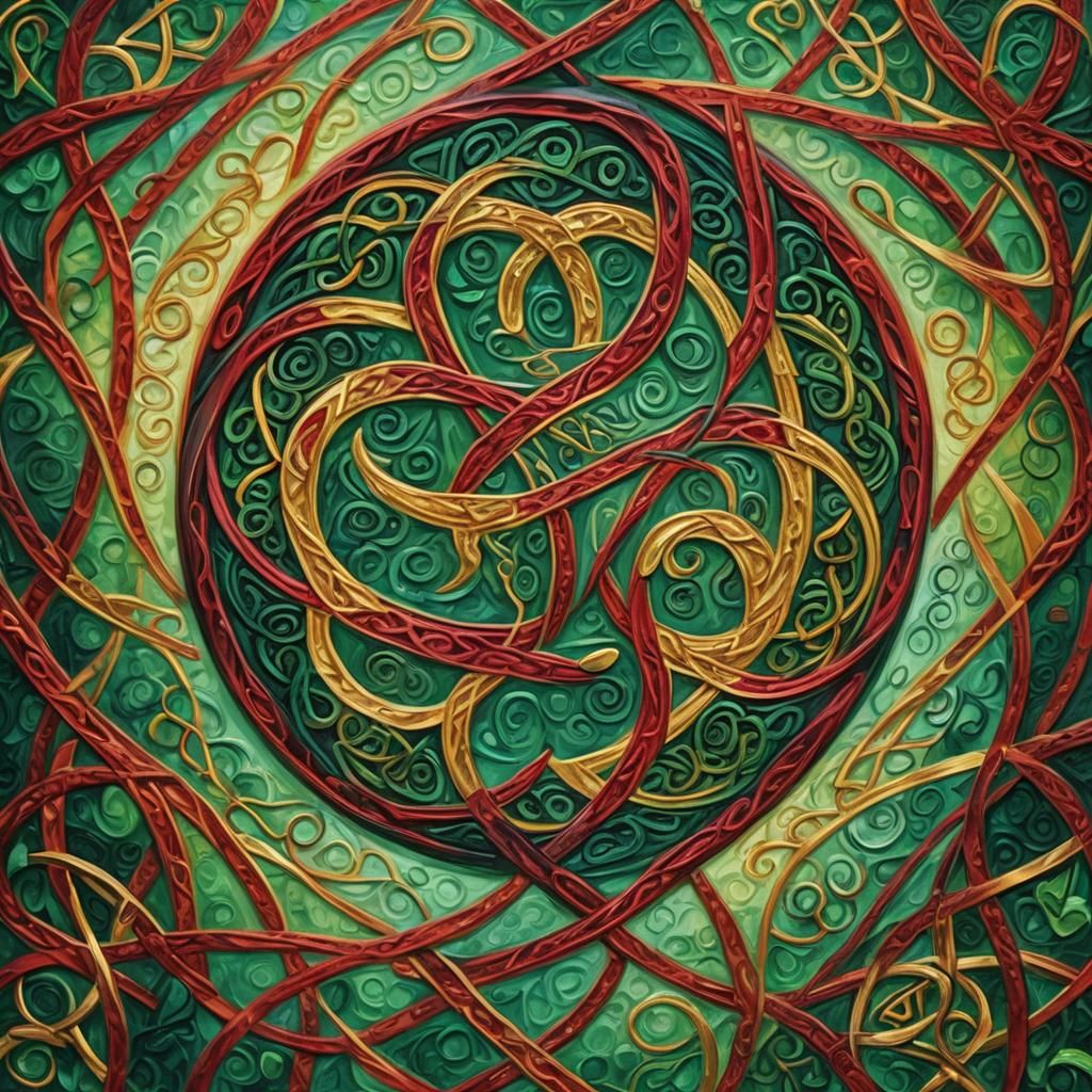 Celtic Abstract Art in Vibrant Impasto Oil Painting