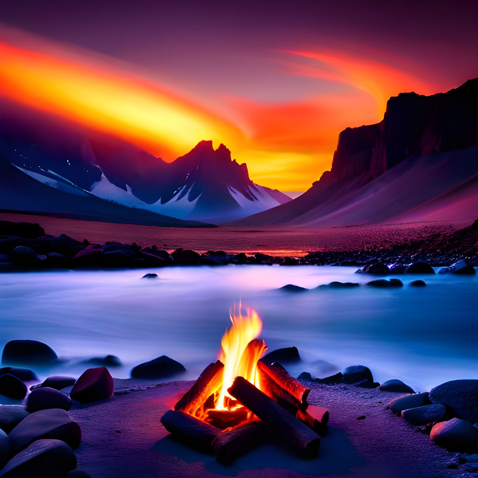 Cinematic Campfire Scene with Dramatic Lighting