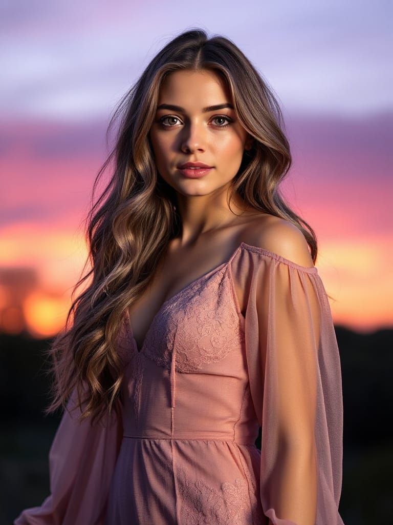 Violet-Haired Woman Portrait in Soft Sunset Light