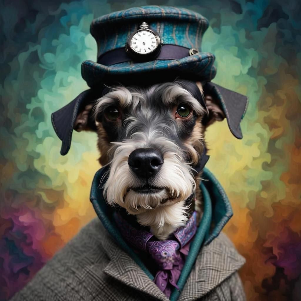 Schnauzer as Sherlock Holmes in Dark Fantasy Style