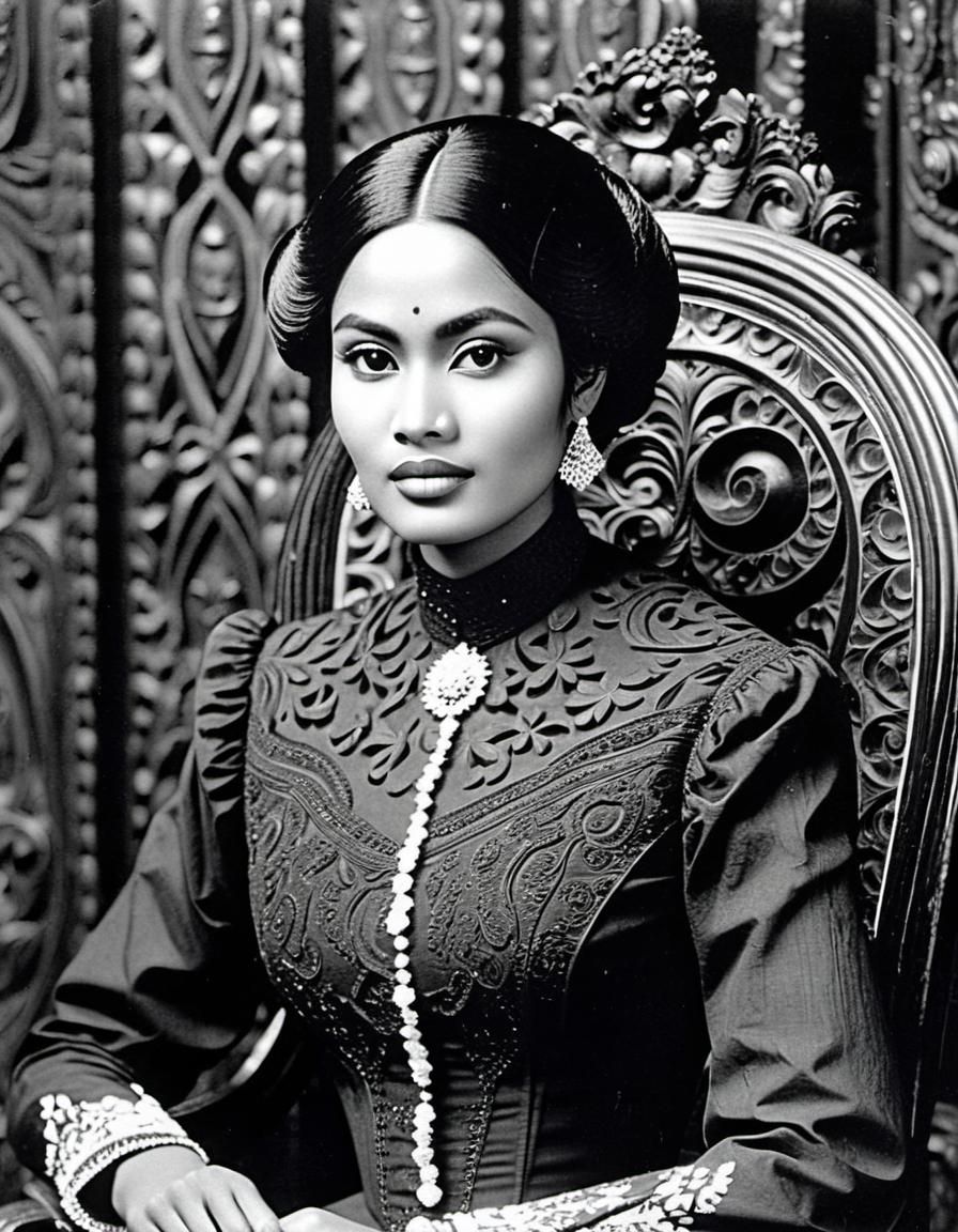 Vintage Indonesian Woman in Ornate Studio Photograph