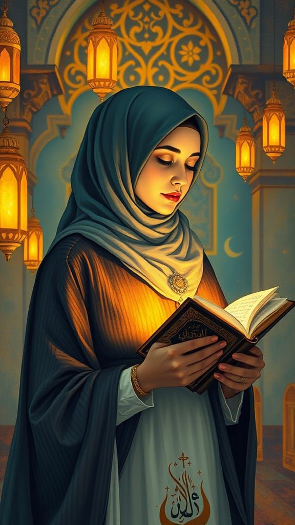 A Muslim Woman in Serene Ramadan Devotion