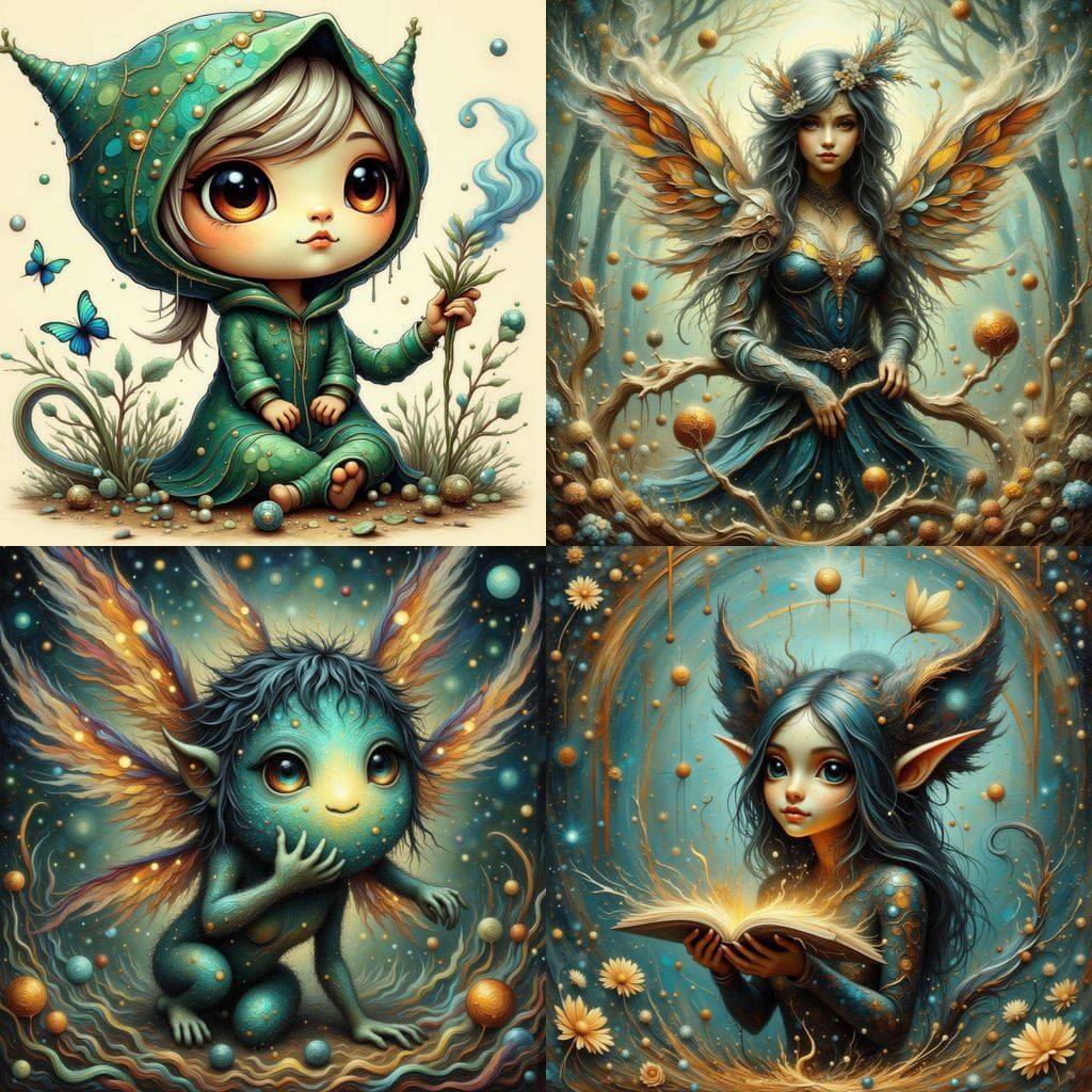 Skippet Wisp Creature in Stained Glass Impasto Style