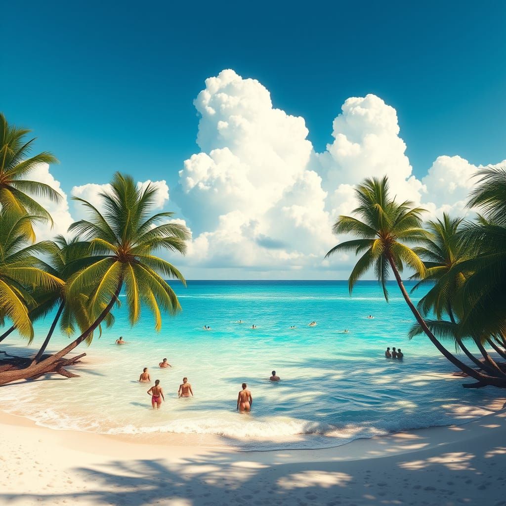 Vibrant Beach Scene in Fantasy Concept Art Style