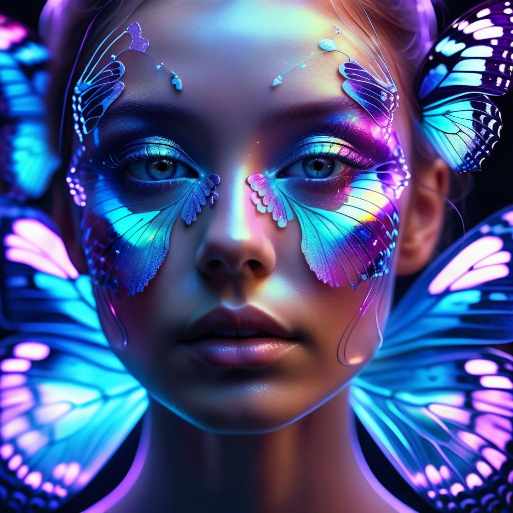 Cosmic Butterfly Portrait in Digital Art Style