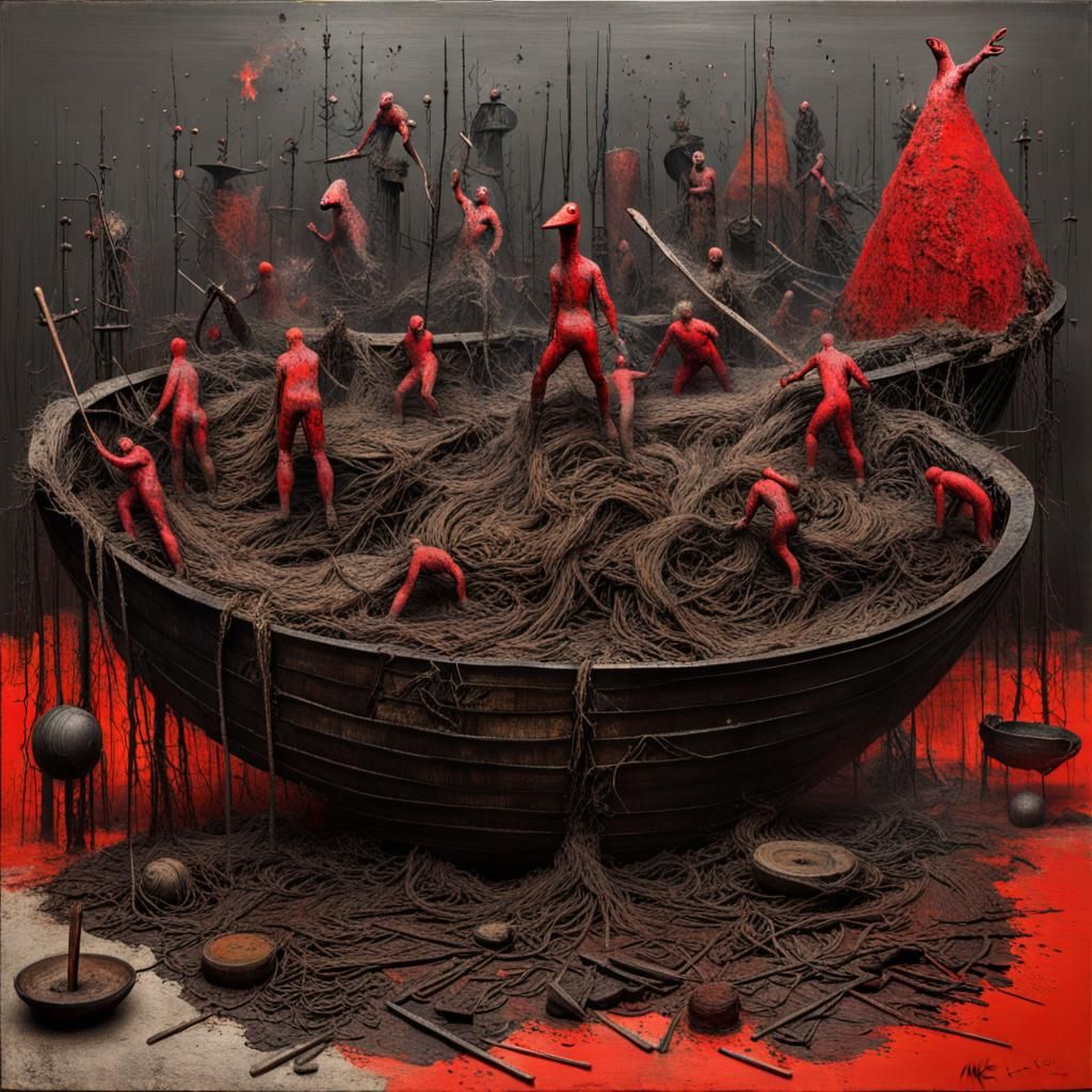 Surreal Angry Mob in Maximalist Style