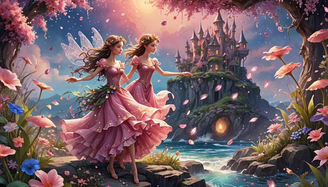 Fairies Dancing by the Sea: Watercolor Fantasy