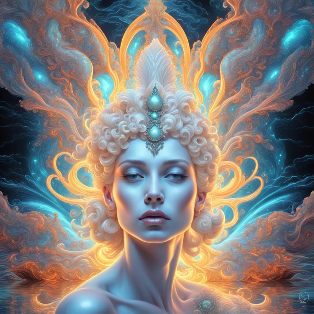 Bioluminescent Queen in Maximalist Anime Style