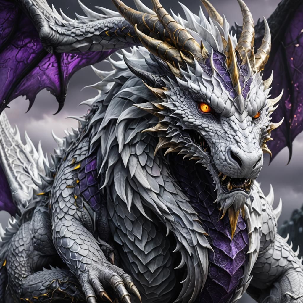 Icy White Dragon with Branched Horns