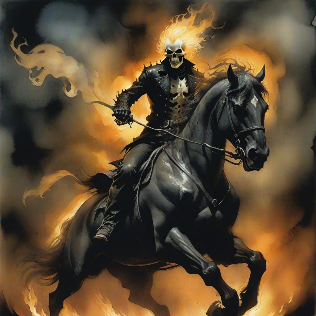 Ghost Rider on Horse in Gammell Style