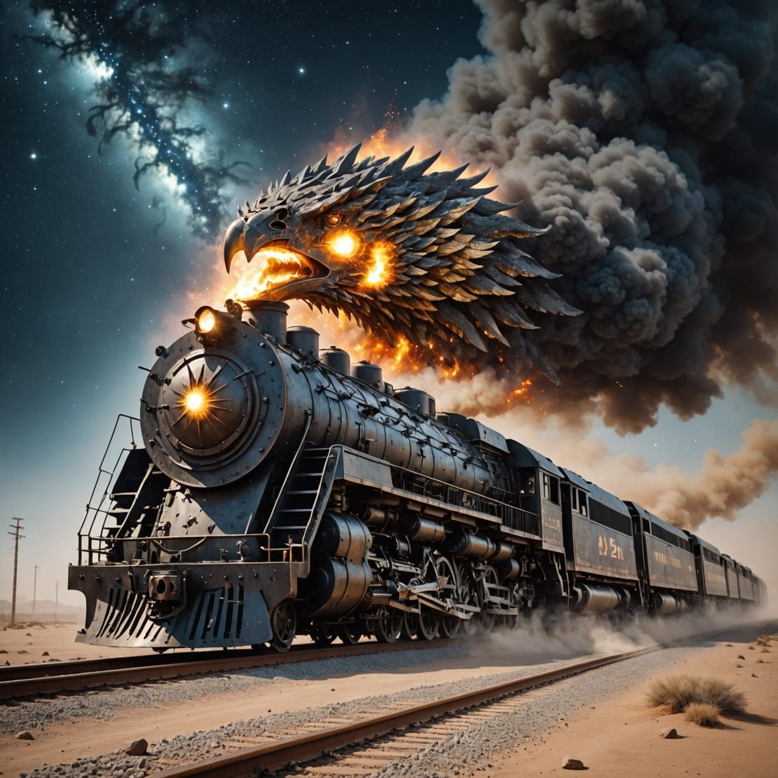 Colossal Iron Train Spirit Phoenix Abstract Art