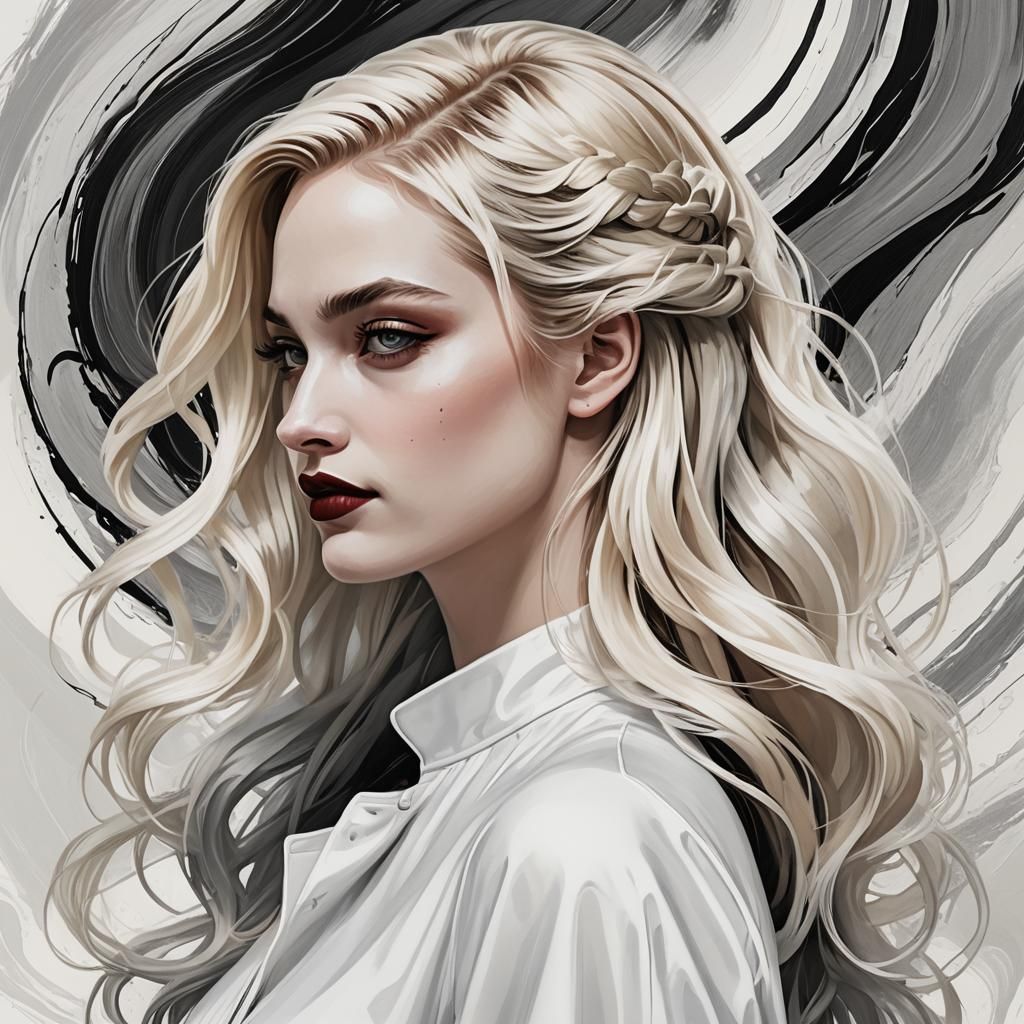 Elegant Woman in Profile with Flowing Hair, Digital Art