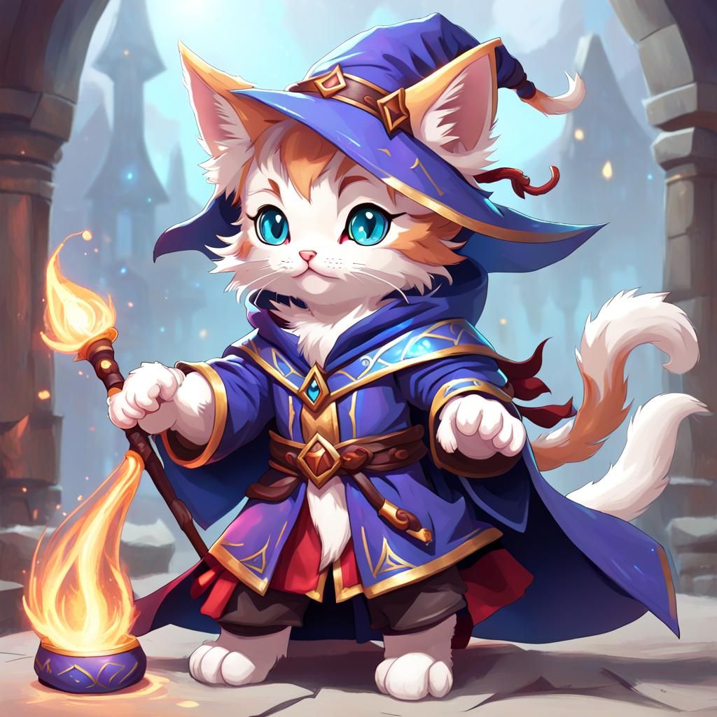 Kitten Mage in Fantasy Attire