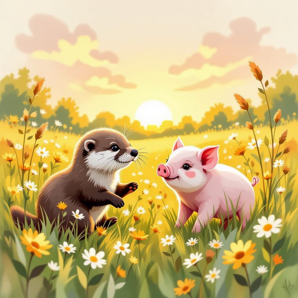 Otter and Piglet's Whimsical Meadow Adventure