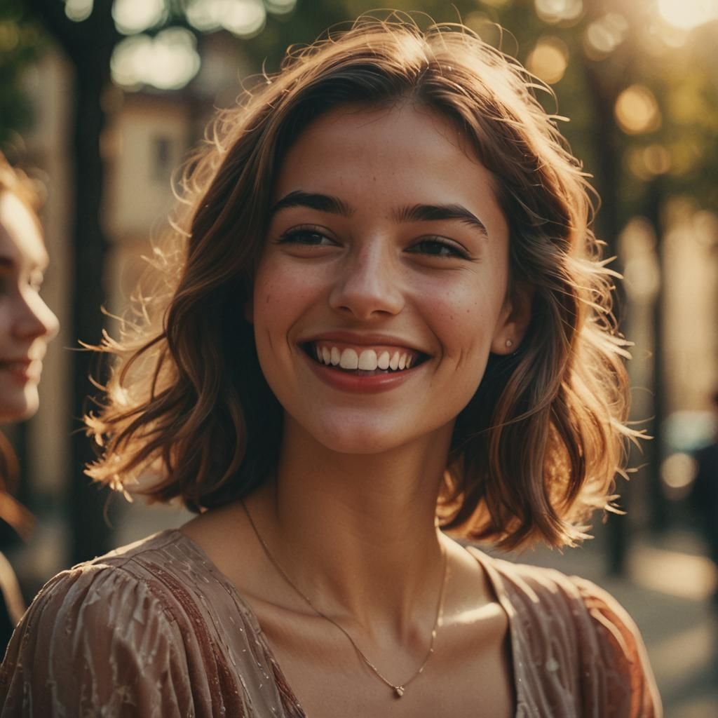 Young Woman Flirting in Cinematic Film Still