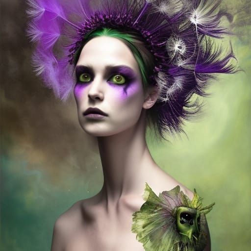 Dandelion Shaman in Purple and Green Mist