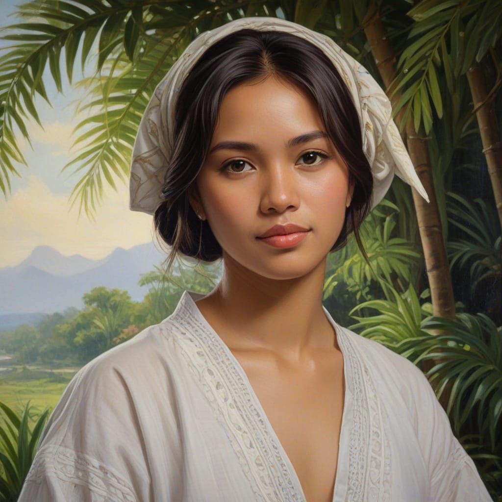 Filipina Woman in Traditional Garb as Classical Oil Painting