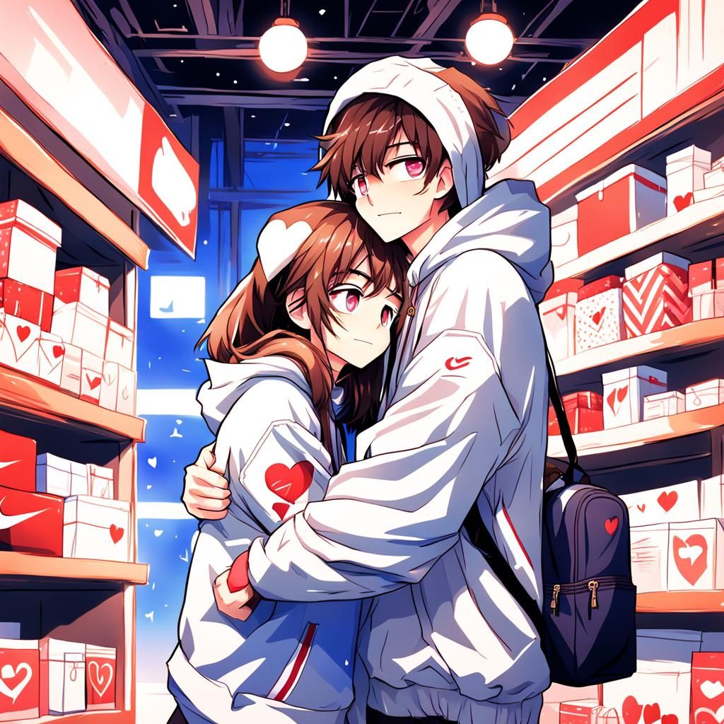 Anime Style Boy and Girl with Valentine's Gifts