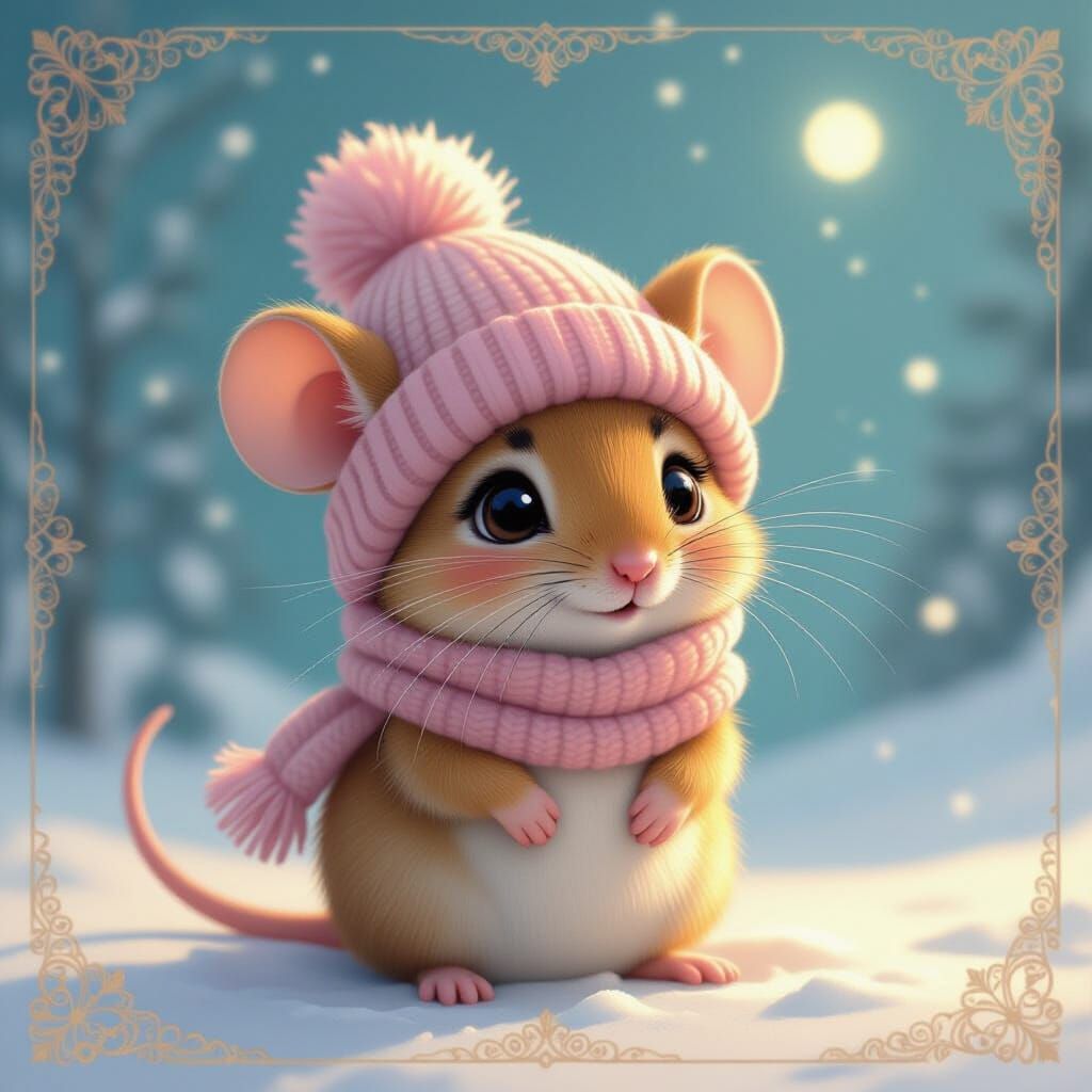 Mouse in Winter Hat: Soft Focus Art Deco