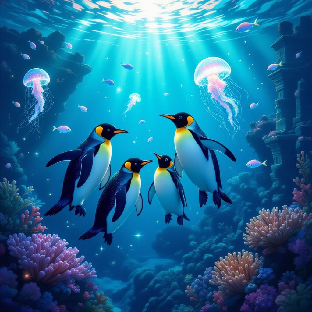 Magical Penguin Family Explores Enchanted Underwater World