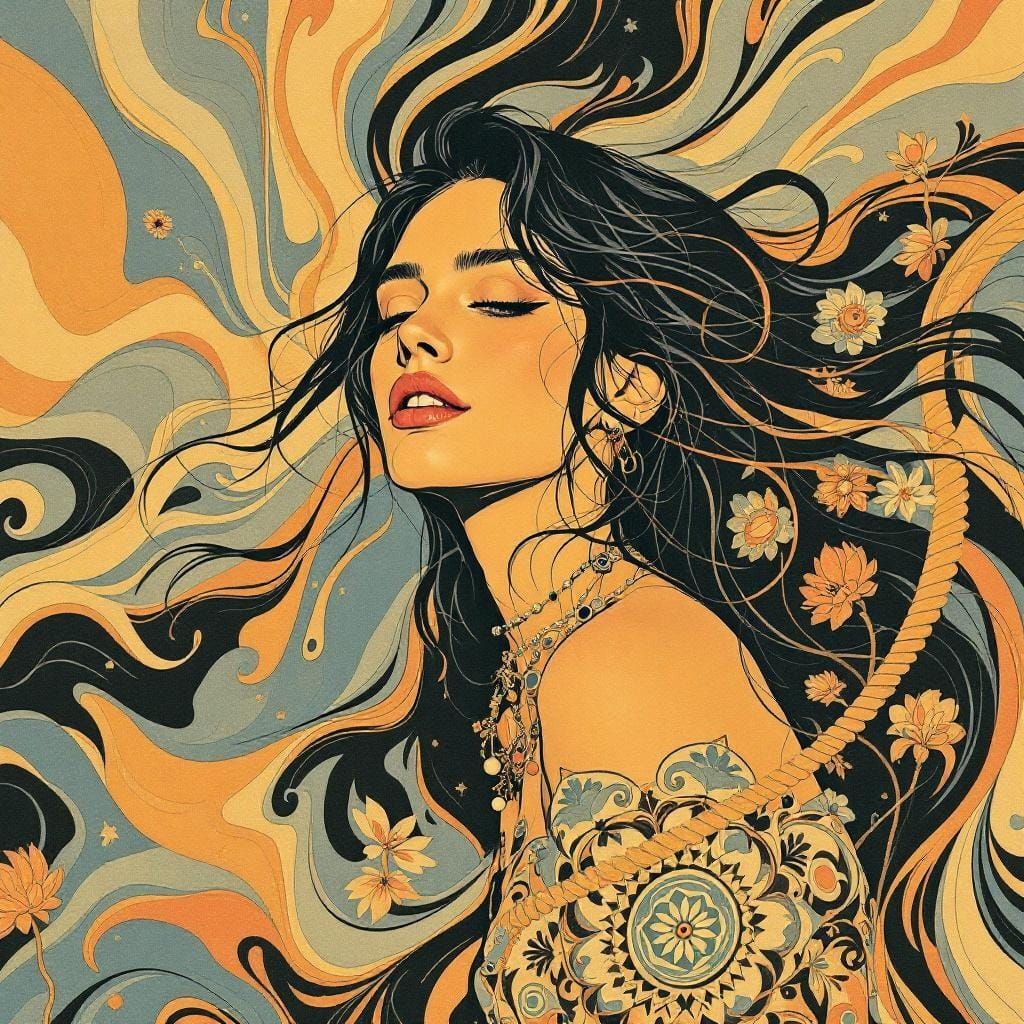 Oregon Fair Woman in Obey-Mucha Art Nouveau Style