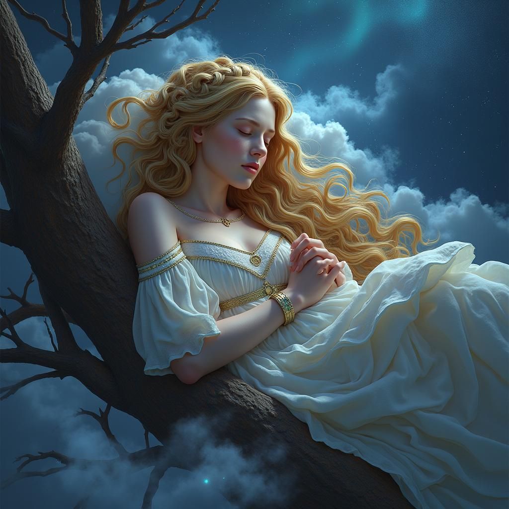 Goddess Sif with Loki in Fantasy Landscape