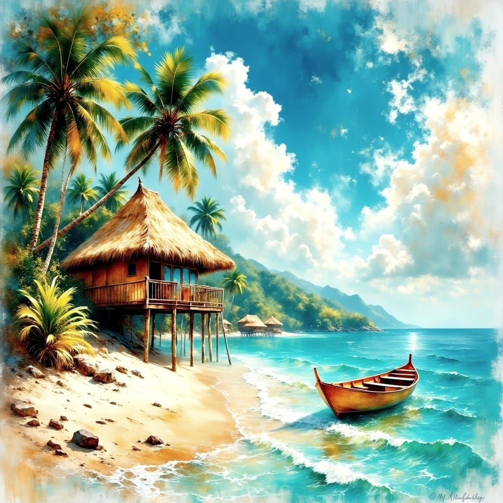 Vibrant Tropical Oasis in Watercolor