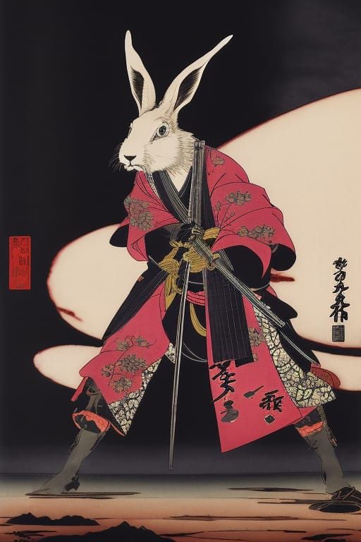 Samurai Rabbit in Eldritch Noir Japan, Illustration