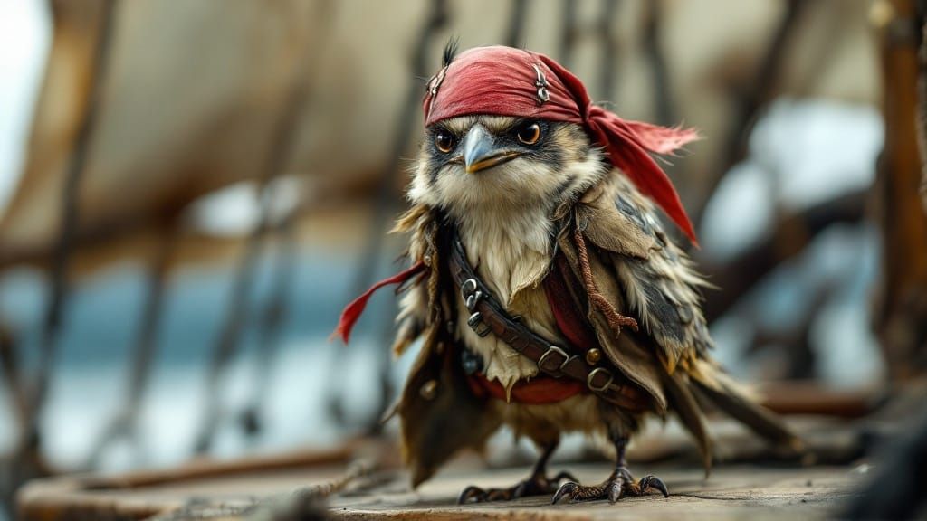 Feisty Sparrow Pirate Sails the High Seas