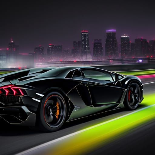 Sleek Neon Noir Lamborghini Aventador Speeds Through Citysca...