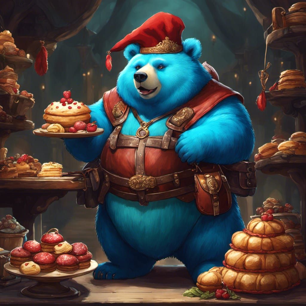 Fantasy Blue Bear with Pastries Still Life