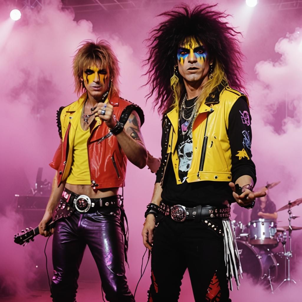 Glam Metal Rock Stars on Foggy Stage