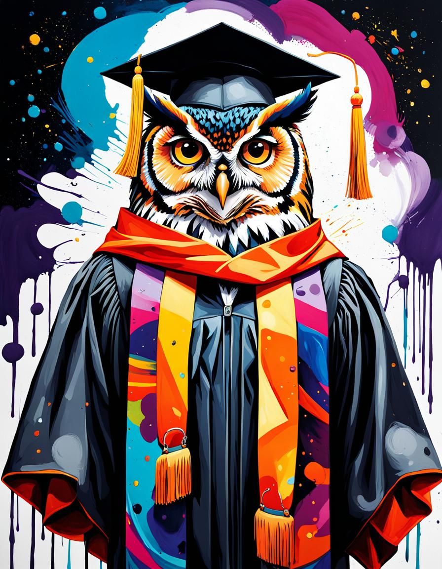 Owl Graduate Portrait in Graffiti Art Style