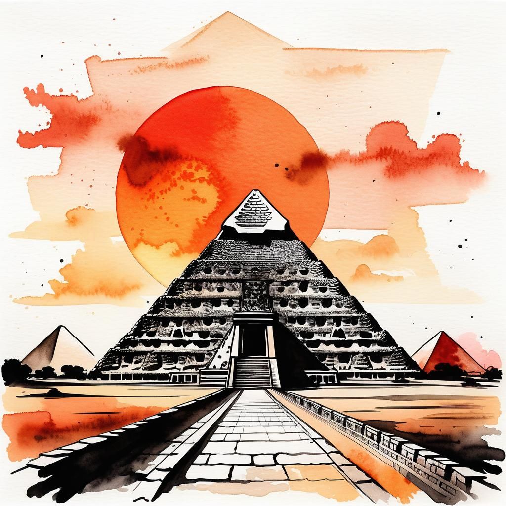 Great Pyramid Sunset in Watercolor Style