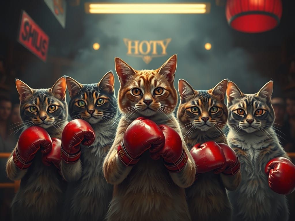 Fierce Feline Boxers in Gritty Fight Club