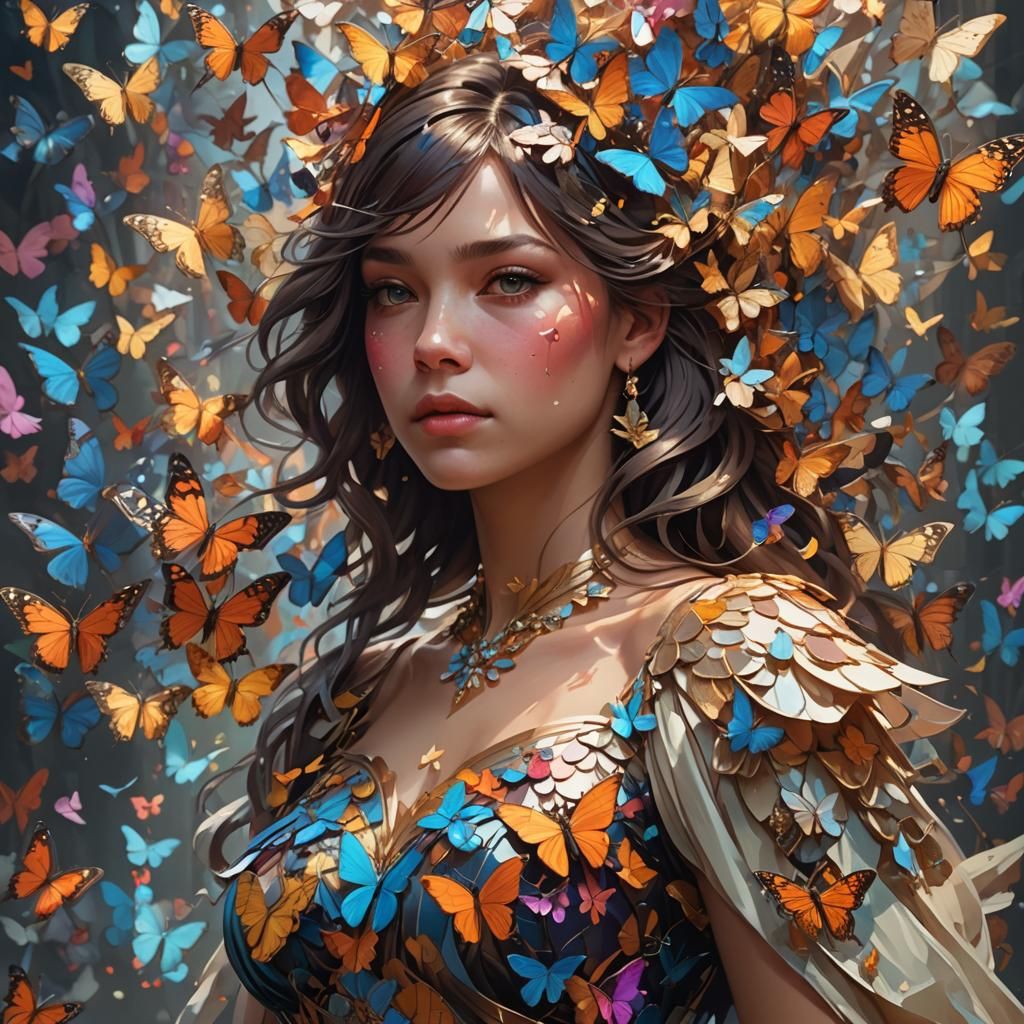 Butterfly Dress Portrait in Art Nouveau Style