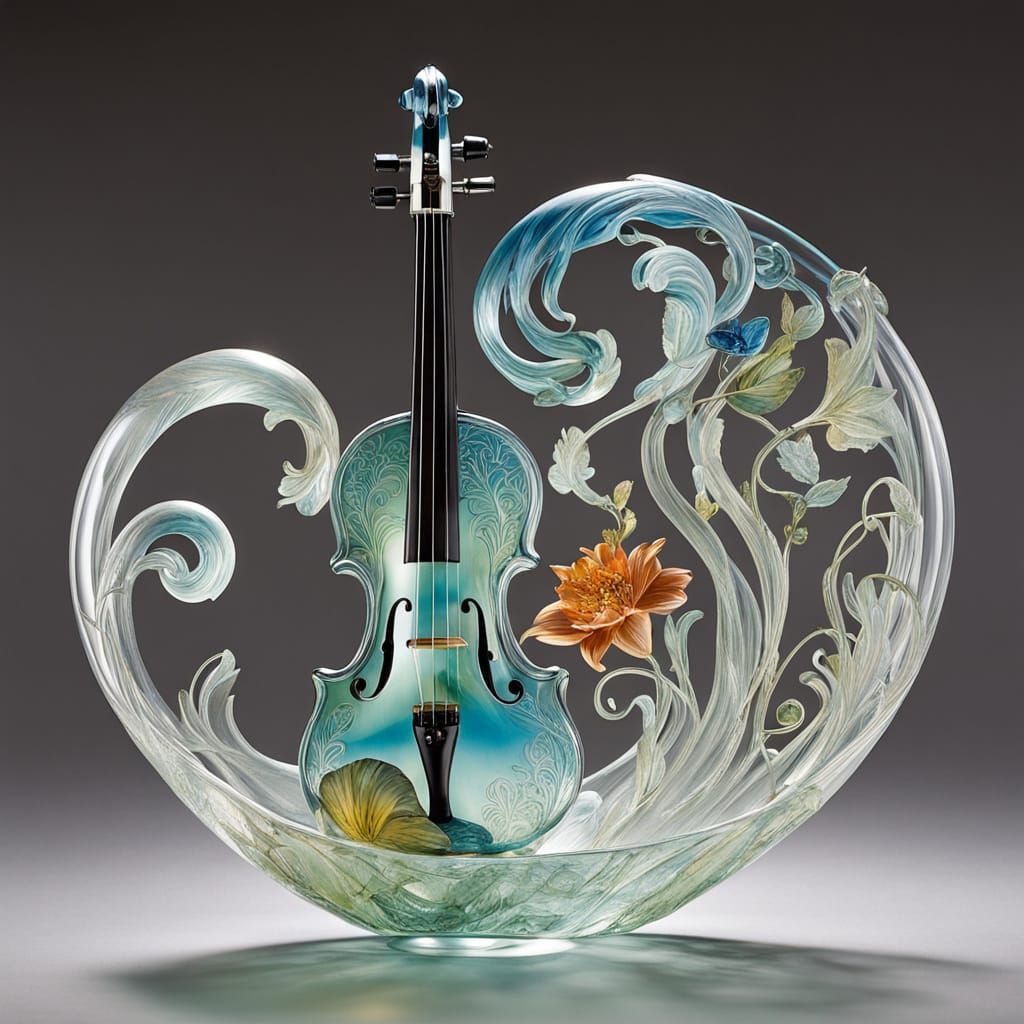 Crystal Glass Violin Suspended in Air