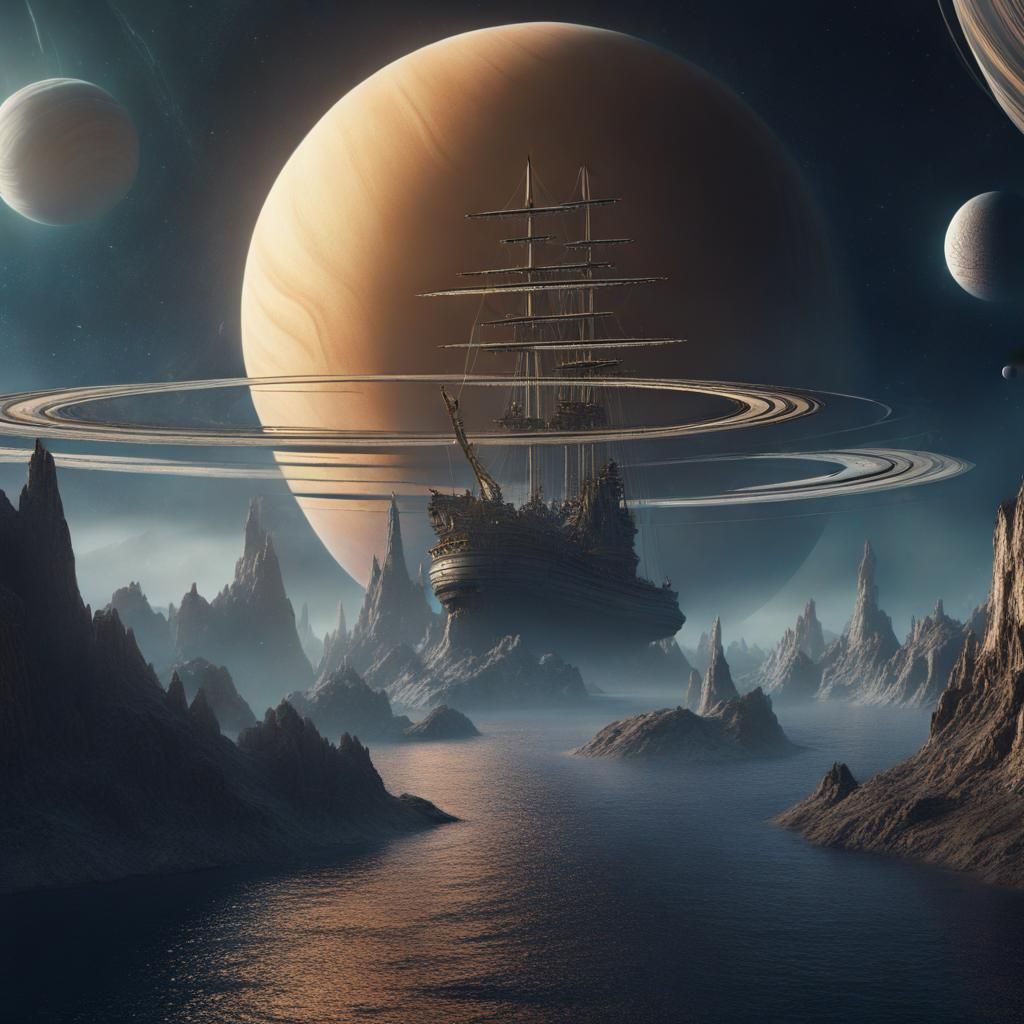 Sailing Saturn's Rings: Detailed Matte Painting