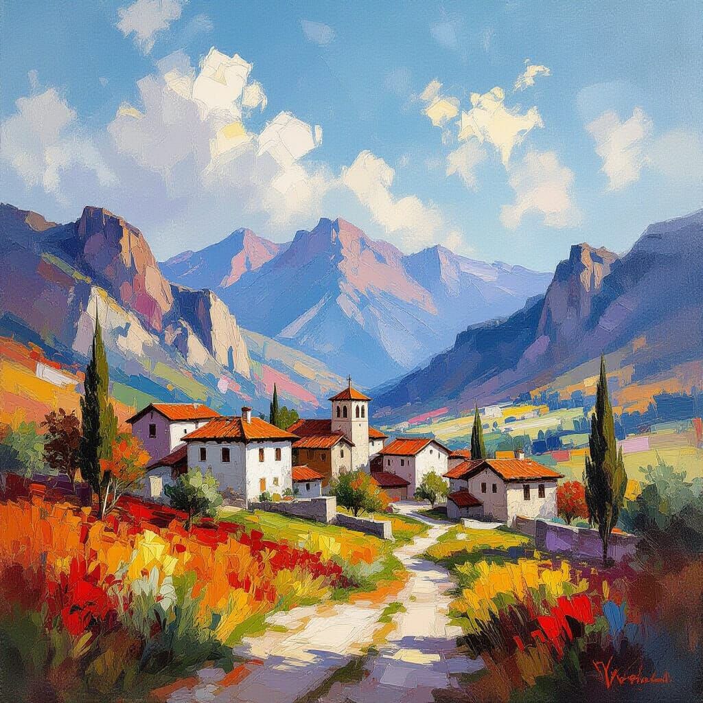 Albanian Landscape in Impressionist-Expressionist Style