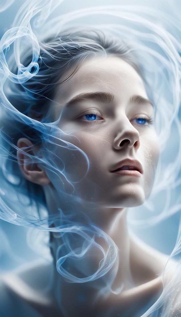 Ethereal Soul Portrait in Blue and White