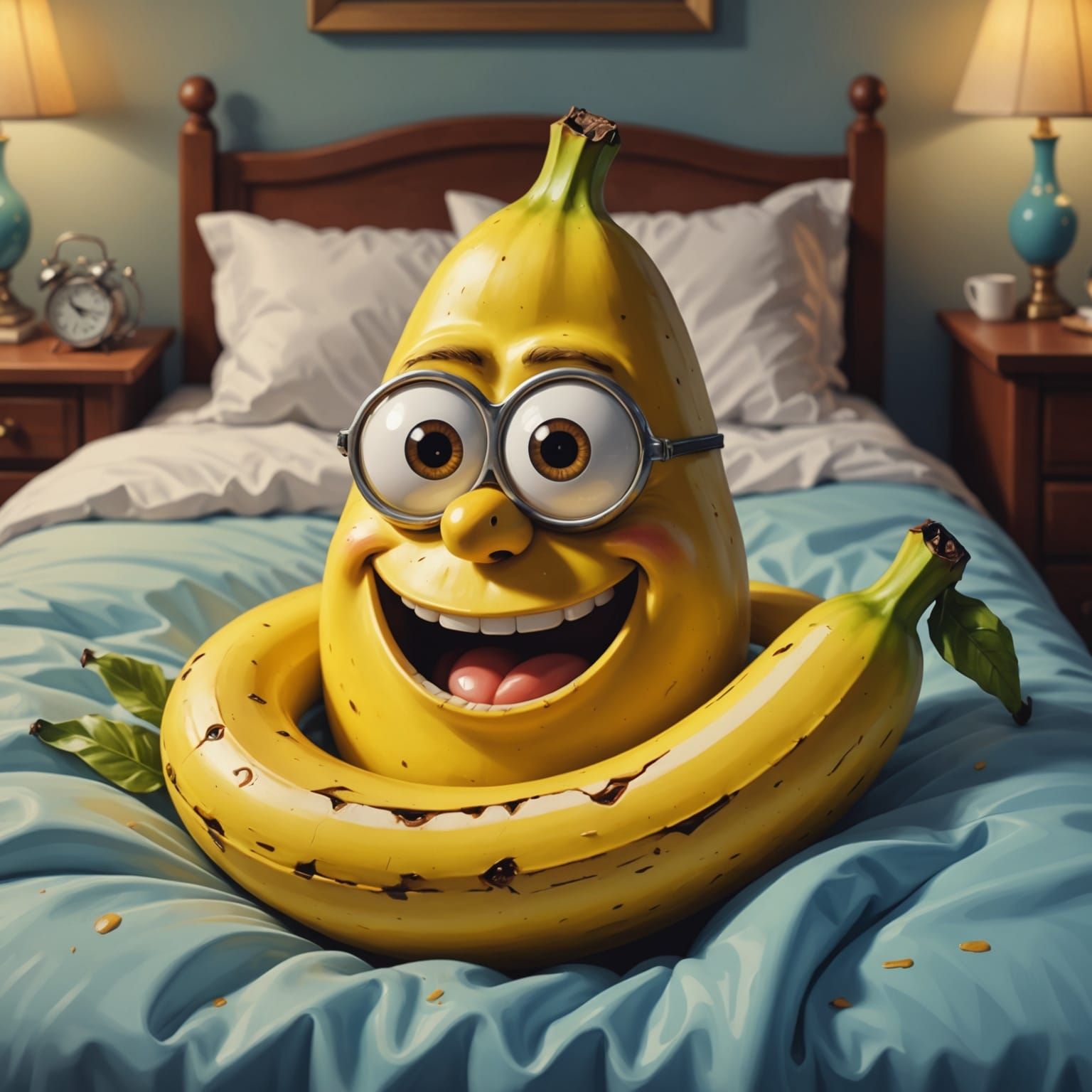 Adorable CGI Cartoon Banana in Oil Painting