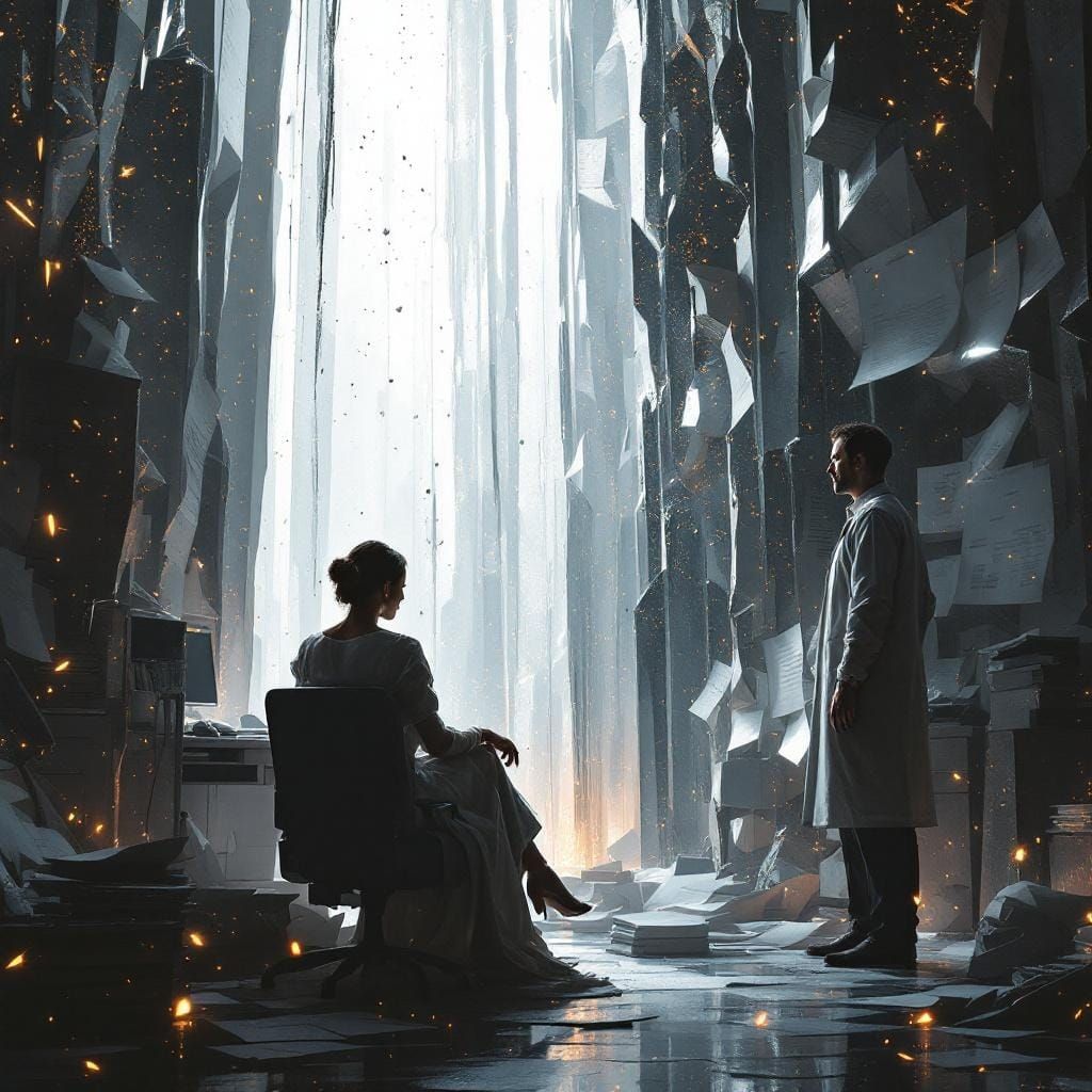 Chiaroscuro Doctor's Office with Crystalline Paperwork