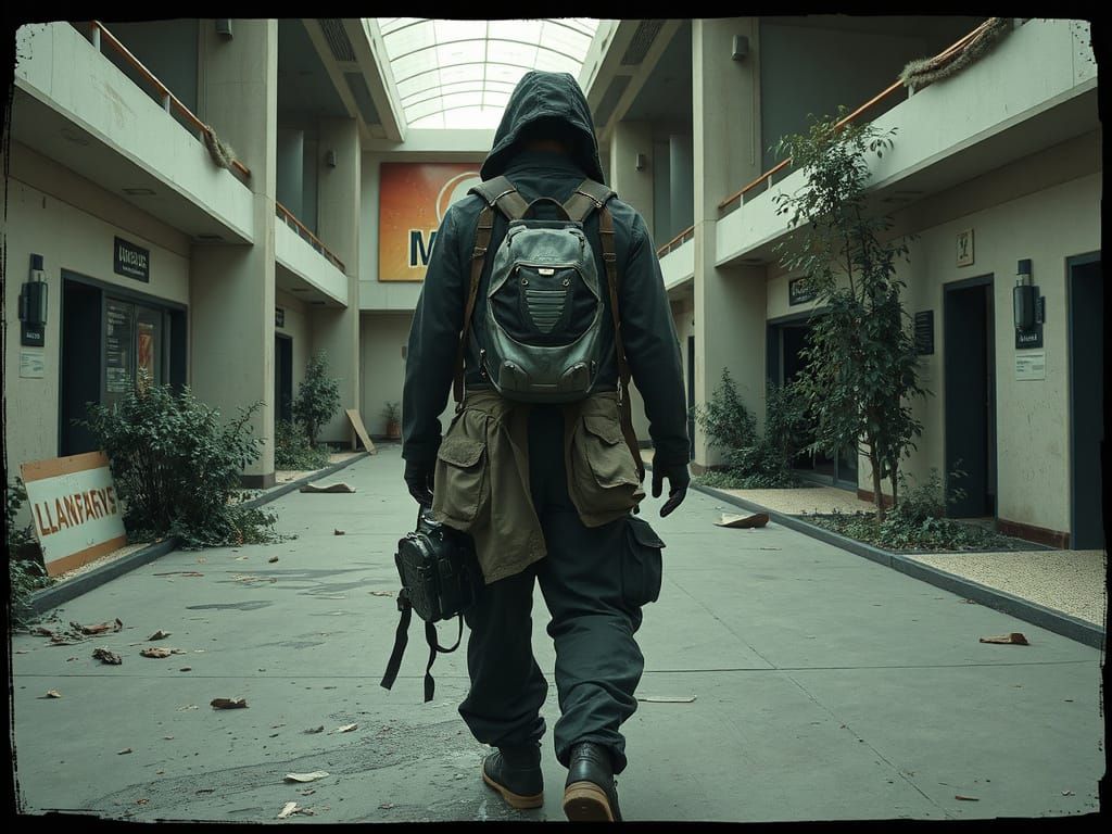 Gritty Low Poly Survivor Walks Through Deserted Post-Apocaly...